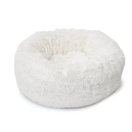 White fluffy cat bed 